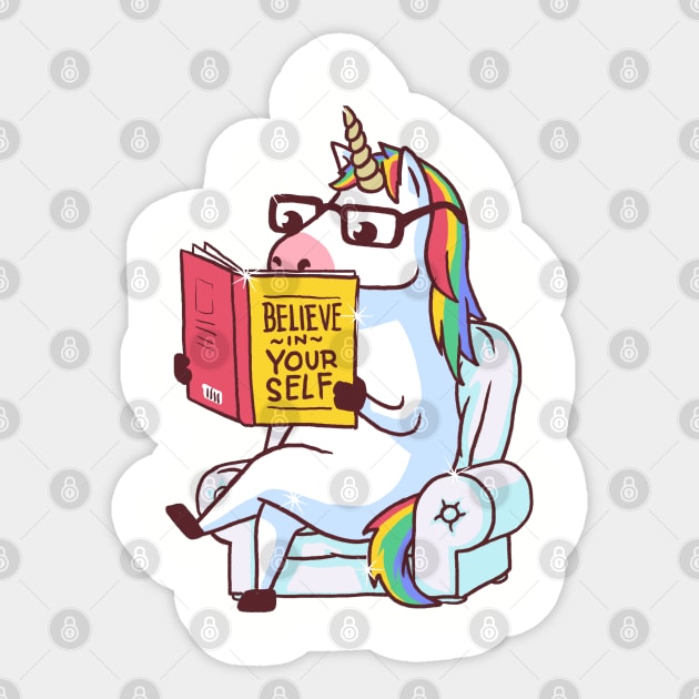 Believe in Yourself Unicorn Reading Book Sticker by vo_maria